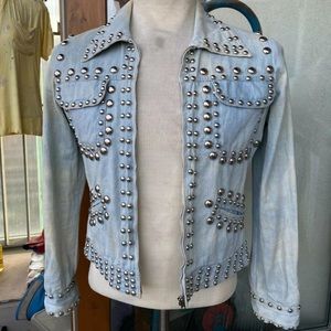 Vintage Rare Roncelli 70s Biker Jean bedazzled jacket